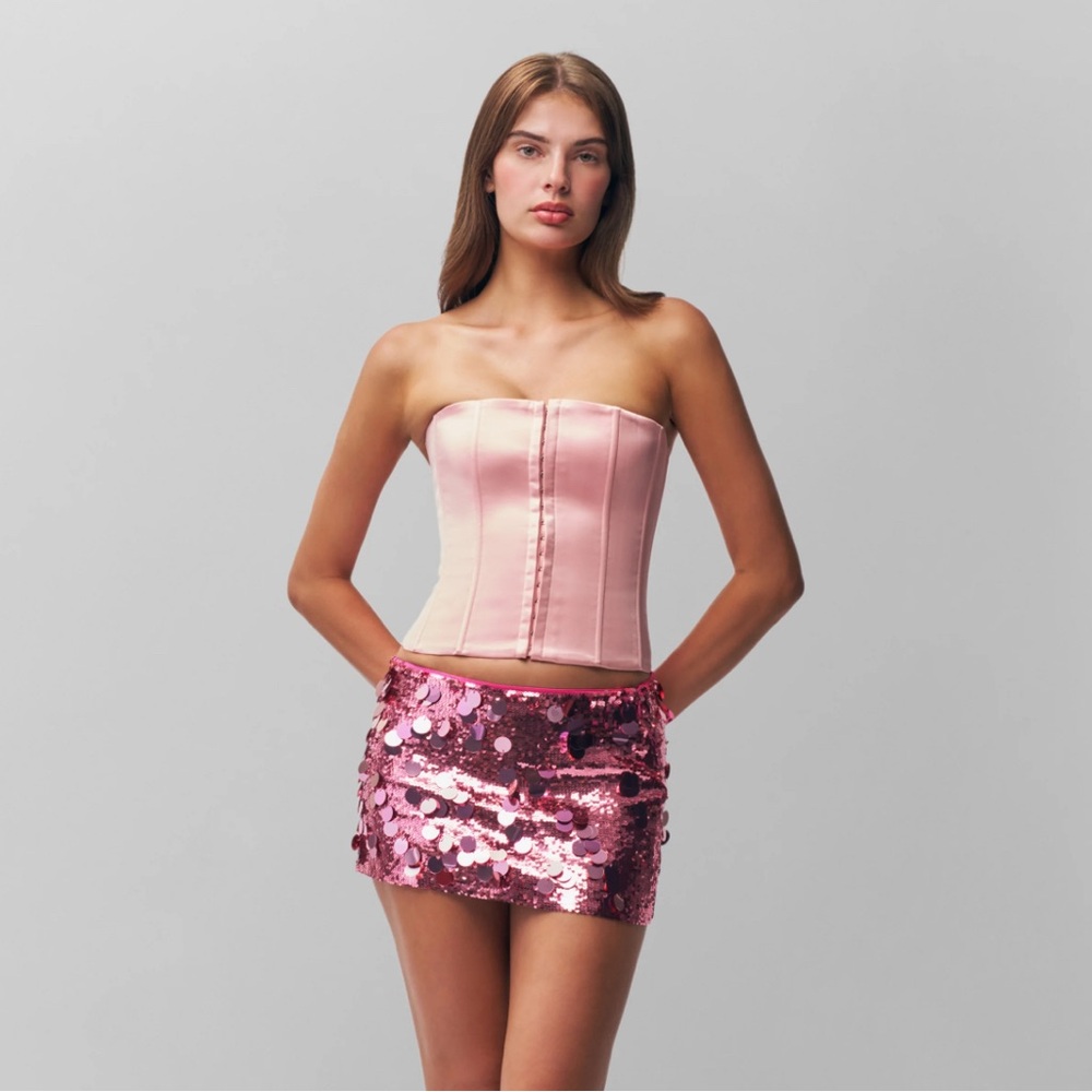 Danielle Guizio Mini Low Rise Skirt Pink